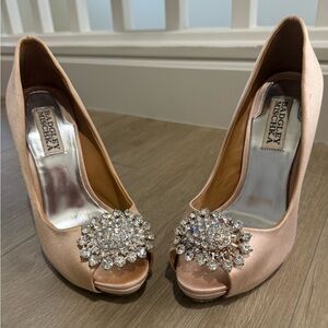 Badgley Mischka Blush Embellished Peep Toe Heels